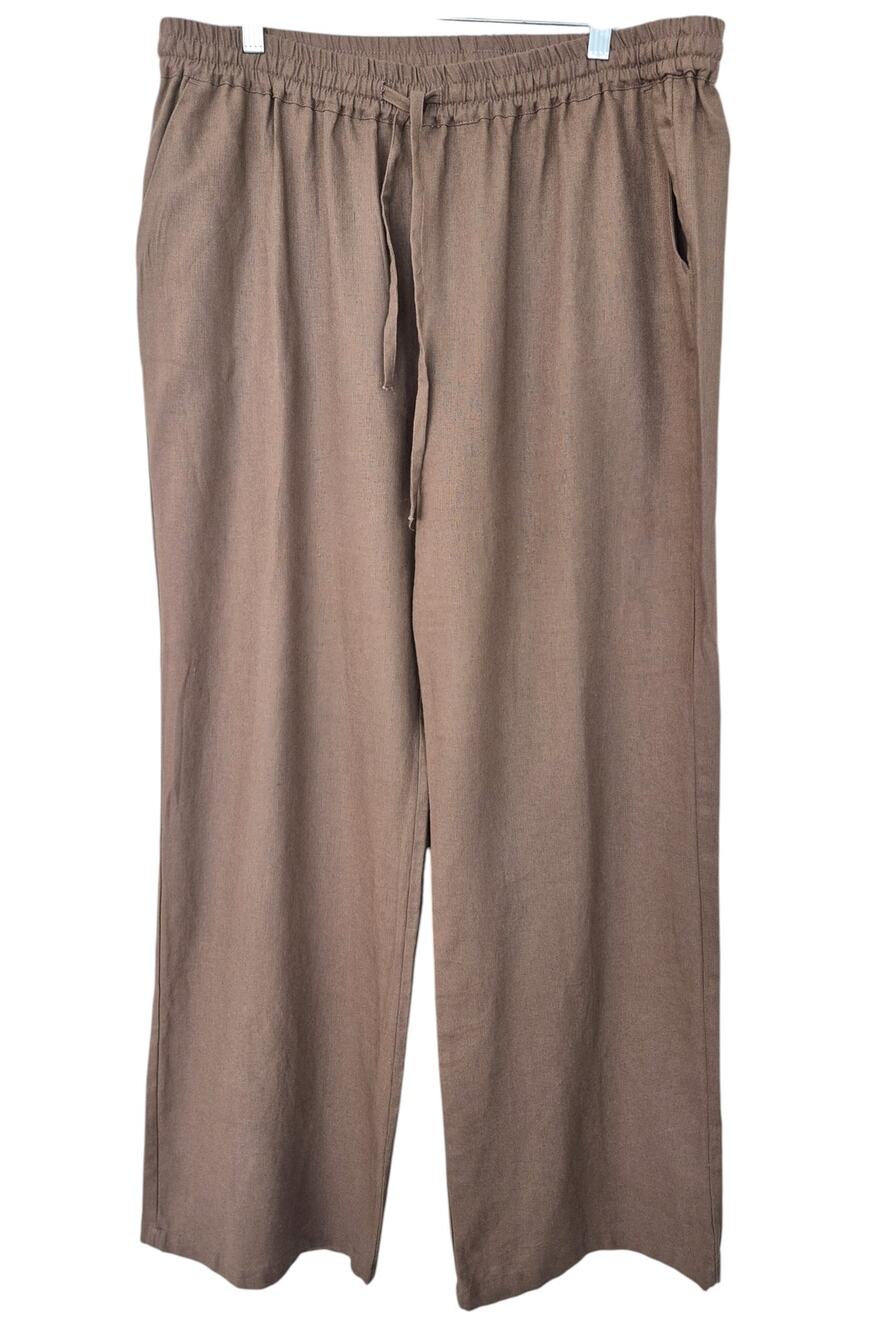 Love Tree Pants Size 2X Linen Blend Wide Leg Elastic Waist Light Brown Neutral